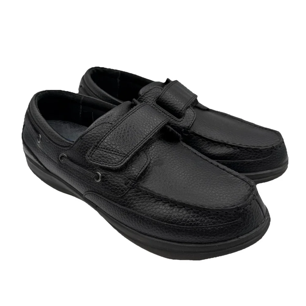 Apex Boat Shoes Mens Size 10 Medium Black Leather‎ Strap Comfort Loafers A2000M
